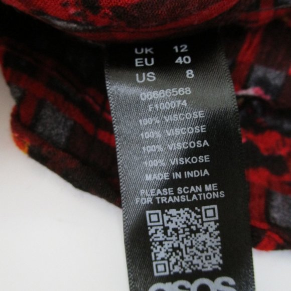 Asos Red Black Floral Plaid Long Sleeve Midi Dress 8 - Picture 12 of 13